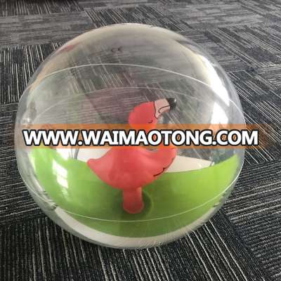 Transparent inflatable beach ball with 3d flomingo animal inside beach ball